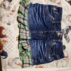 Justice Denim Skort with Green Plaid Ruffle